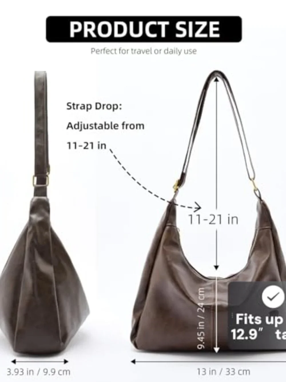 Hobo Bag for Women Slouchy Shoulder Crossbody Tote Faux Leather